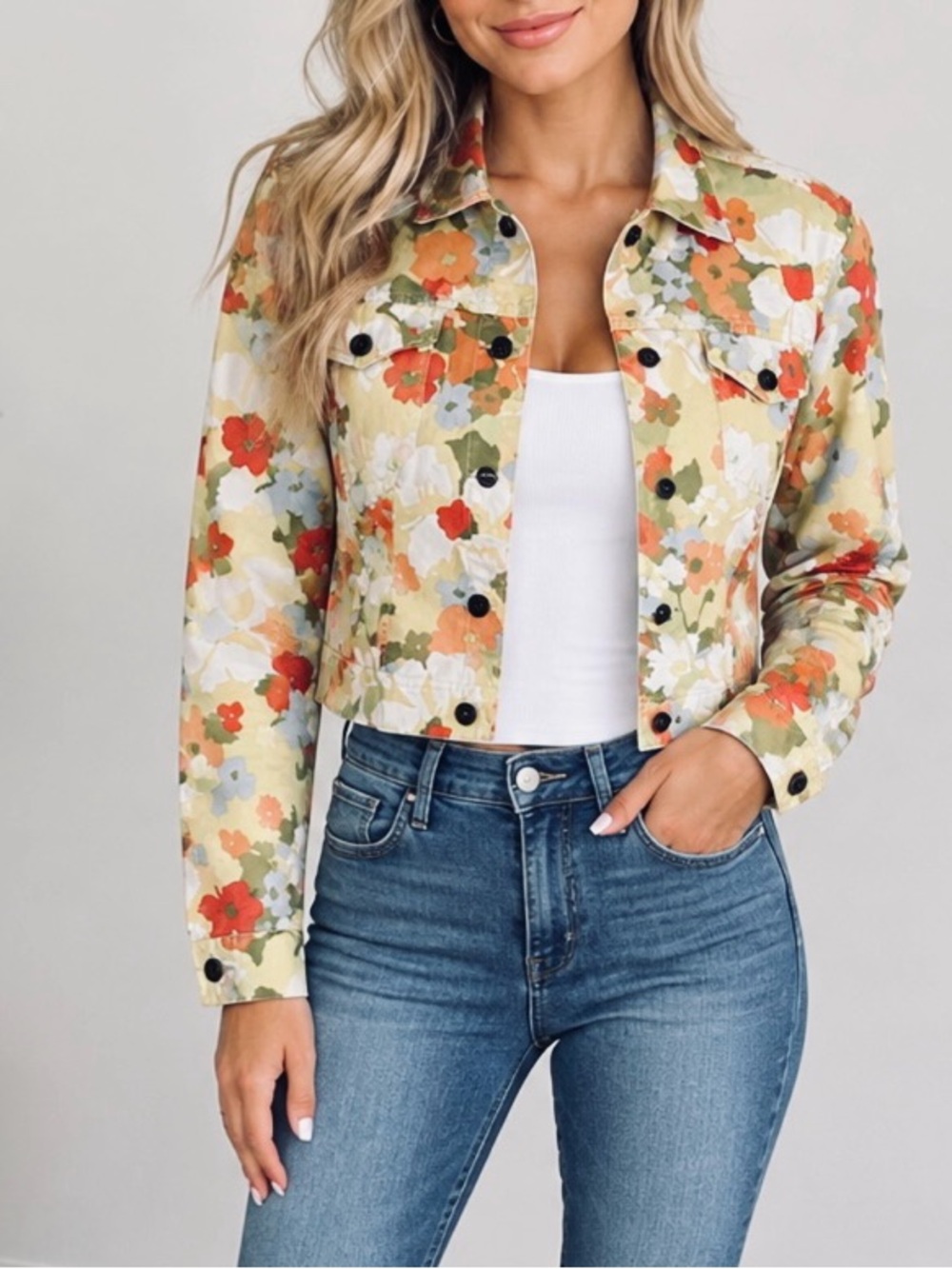 Liz Claiborne Liz Wear Jeans Y2K Floral Jean Jacket Fall Spring Medium Petite